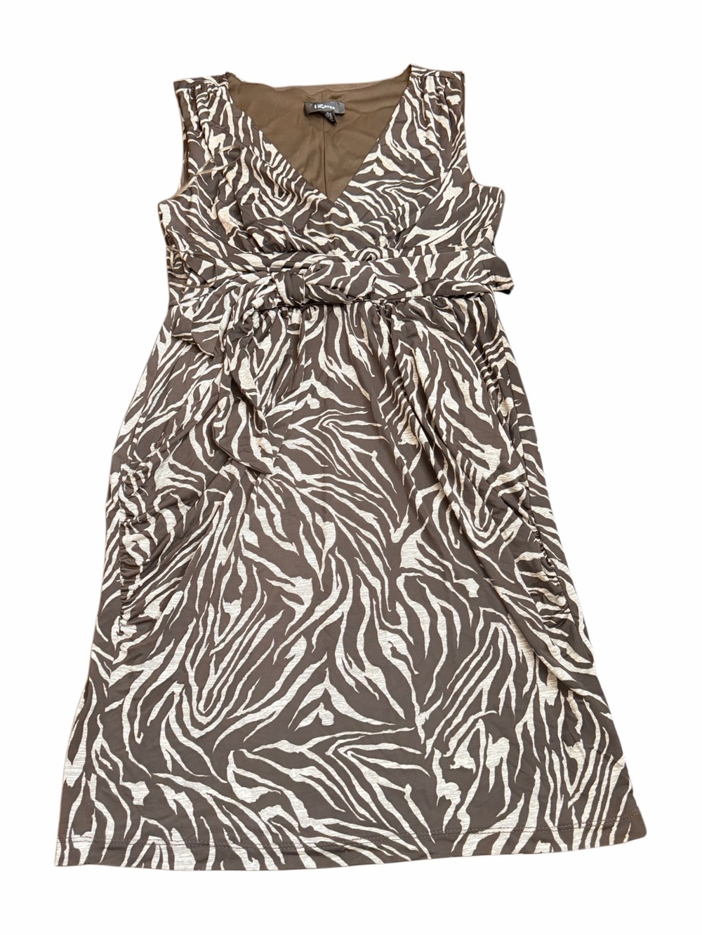 Iz Byer Brown & Cream Zebra-Print Sleeveless Wrap Dress